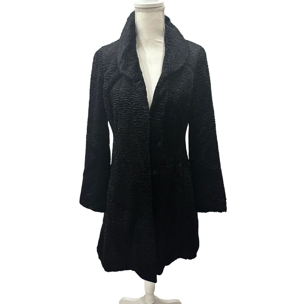 WHITE HOUSE BLACK MARKET WHBM Black Faux Fur Collared Jacket Coat Size Small